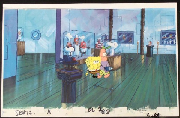 Original SpongeBob Cel Production Background Walk Star: This animation cel and reproduction background are from the Nickelodeon TV show SpongeBob Squarepants. The story takes place under the deep blue sea in Bikini Bottom, where Sponge