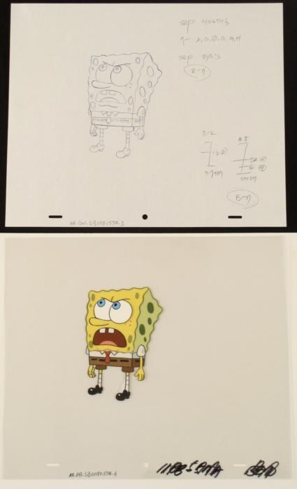 Production Drawing Original Cel SpongeBob Mouth Open:  This original animation cel is from the Nickelodeon TV show SpongeBob Squarepants
