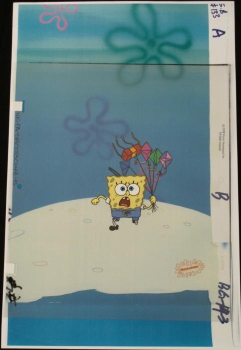 Production Kites Art SpongeBob Background Cel Original: This animation cel and reproduction background are from the Nickelodeon TV show SpongeBob Squarepants. The story takes place under the deep blue sea in Bikini Bottom, where Sponge