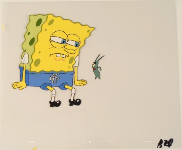 Plankton Yelling Original Animation SpongeBob Art Cel: This original animation cel is from the Nickelodeon TV show SpongeBob Squarepants. The story takes place under the deep blue sea in Bikini Bottom, where SpongeBob resides. Sp