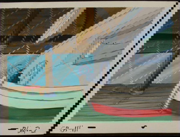 Production Spongebob Original Background Krusty Krab: This original hand-painted background from the Nickelodeon TV show SpongeBob Squarepants. The story takes place under the deep blue sea in Bikini Bottom, where SpongeBob resi