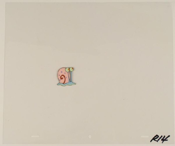 Gary the Snail Animation Original Art SpongeBob Cel: This original animation cel is from the Nickelodeon TV show SpongeBob Squarepants. The story takes place under the deep blue sea in Bikini Bottom, where SpongeBob resides. Sp