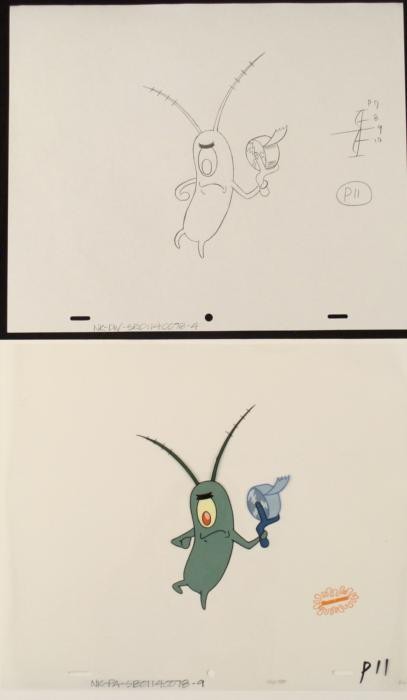 Cel Original Drawing Animation Art SpongeBob Stomp Foot: This original animation cel is from the Nickelodeon TV show SpongeBob Squarepants. The story takes place under the deep blue sea in Bikini Bottom, where SpongeBob resides. Sp
