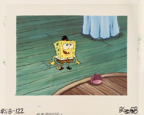 Background SpongeBob Cel Original Perform Act Animation: This animation cel and reproduction background are from the Nickelodeon TV show SpongeBob Squarepants. The story takes place under the deep blue sea in Bikini Bottom, where Sponge