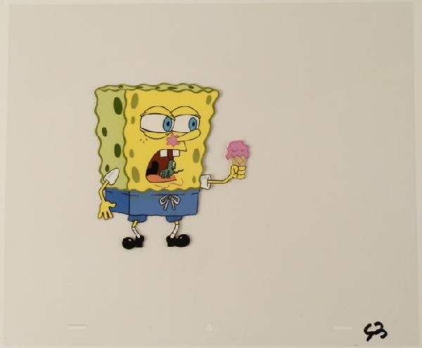 Ice Cream Nose Original SpongeBob Cel Animation Art: This original animation cel is from the Nickelodeon TV show SpongeBob Squarepants. The story takes place under the deep blue sea in Bikini Bottom, where SpongeBob resides. Sp