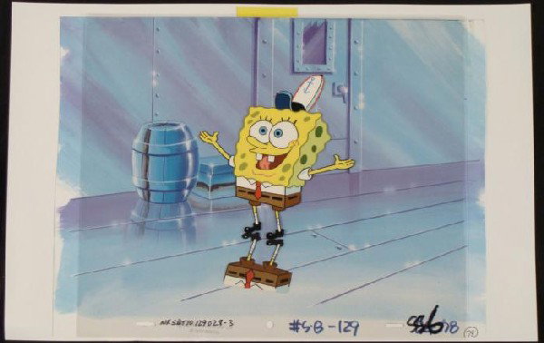 Original Clean Room SpongeBob Production Background Cel: This animation cel and reproduction background are from the Nickelodeon TV show SpongeBob Squarepants. The story takes place under the deep blue sea in Bikini Bottom, where Sponge