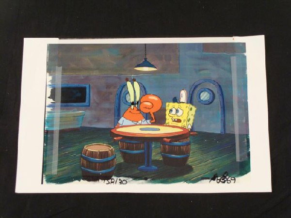 Rollin Dice SpongeBob Background Original Animation Cel: This original hand-painted background and animation cel is from the Nickelodeon TV show SpongeBob Squarepants. The story takes place under the deep blue sea in Bikini Bo