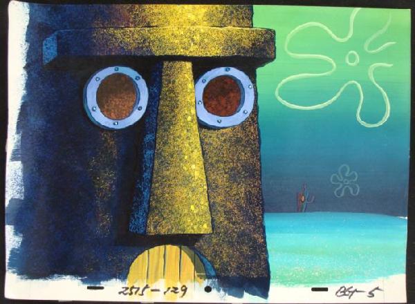Spongebob Art Up Close Production Background Original: This original hand-painted background from the Nickelodeon TV show SpongeBob Squarepants. The story takes place under the deep blue sea in Bikini Bottom, where SpongeBob resi