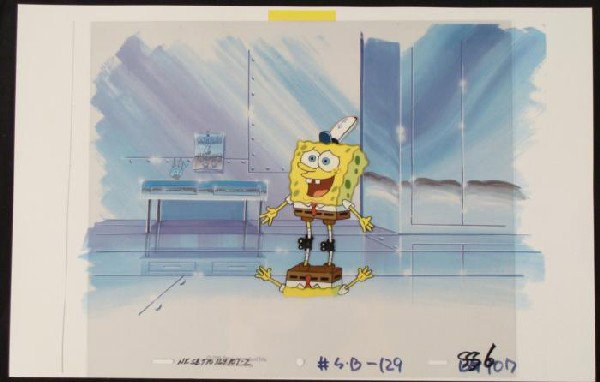 SpongeBob Chrome Original Animation Art Background Cel: This animation cel and reproduction background are from the Nickelodeon TV show SpongeBob Squarepants. The story takes place under the deep blue sea in Bikini Bottom, wh