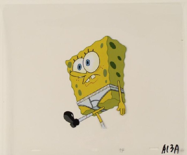 Production Cel Art SpongeBob Shoes Underwear Original: This original animation cel is from the Nickelodeon TV show SpongeBob Squarepants. The story takes place under the deep blue sea in Bikini Bottom, where SpongeBob resides. Sp