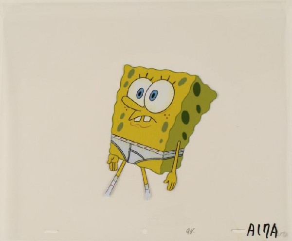 Cel Original Shocked SpongeBob Production Art Underwear: This original animation cel is from the Nickelodeon TV show SpongeBob Squarepants. The story takes place under the deep blue sea in Bikini Bottom, where SpongeBob resides. Sp