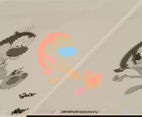 Original Cel Ren and Stimpy Production Art Come Back: This is an original production animation cel from the Nickelodeon TV show Ren & Stimpy. The show follows two characters - Ren, a crazy Chihuahua - and - Stimpy, an incredibly stupid