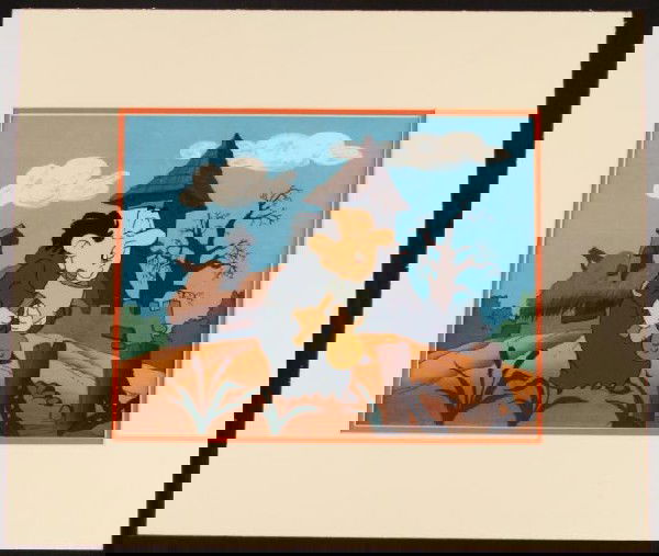 Gargamel Smurfs Original Animation Production Cel: This is an original animation production cel from the 1980's television series The Smurfs. Here the villainous Gargamel is trotting across a field with an axe and a bag of something--surely up to no g