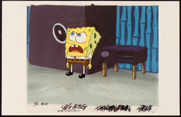 Background Furious SpongeBob Art Original Cel Animation: This animation cel and reproduction background are from the Nickelodeon TV show SpongeBob Squarepants. The story takes place under the deep blue sea in Bikini Bottom, where Sponge
