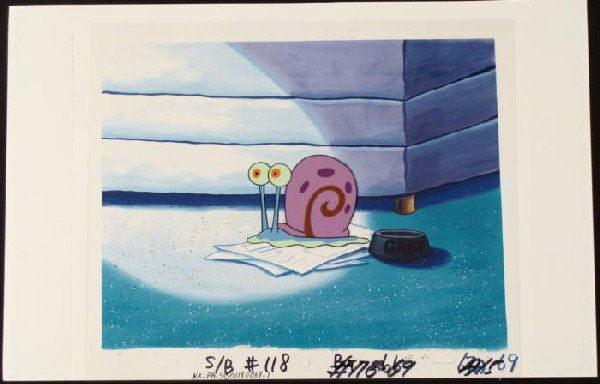 Rest Original Gary Production SpongeBob Cel Background: This animation cel and reproduction background are from the Nickelodeon TV show SpongeBob Squarepants. The story takes place under the deep blue sea in Bikini Bottom, where Sponge