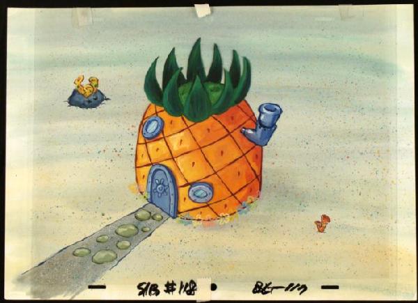 Original Under Sea Background Cel Animation SpongeBob: This original hand-painted background and animation cel are from the Nickelodeon TV show SpongeBob Squarepants. The story takes place under the deep blue sea in Bikini B