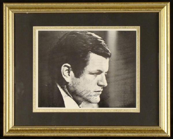 Senator Edward Ted Kennedy Signed Photo Print Framed: This is a print on paper signed by the long time U.S. senator Ted Kennedy. The autograph is in black Sharpie, and includes an inscription "To Robert, with best wishes. The image comes from an older ph