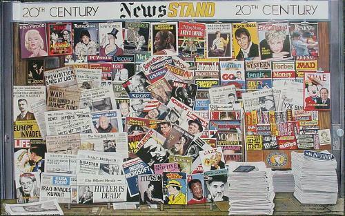 Photo Realist 20th CENTURY NEWSSTAND Ken Keeley Poster: Offered here is a dynamic and colorful photo realist poster by well-known artist Ken Keeley: Title: "20th Century Newsstand" Cosmopolitan Fine Art Publishing Off-set lithography on glossy paper Sheet 