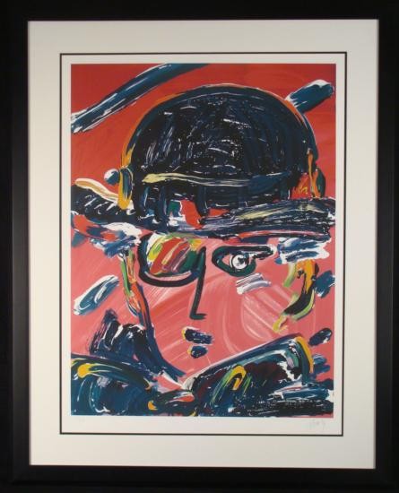 Peter Max Original LE Framed Art Print Zero Megalopolis: In this limited edition print, visionary artist Peter Max portrays a character known as "Zero." Mostly red and pink, this Zero is brimming with colors, and expressive brushstrokes.Artist: Peter Max Ti
