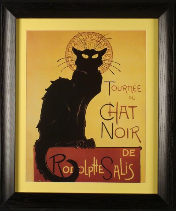 Tournee Du Chat Noir French Black Cat Art Poster Framed: This old black cat is one of the most stylish felines in poster art. The artist is unknown, but poster image is very recognizable. Medium: Poster print on paperSheet size: 16 x 20 inches Framing: Matt