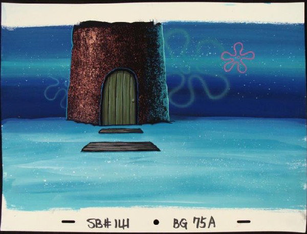 House Original SpongeBob Production Background Squid: This original hand-painted background from the Nickelodeon TV show SpongeBob Squarepants. 