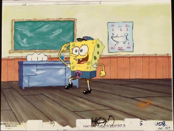 Monitor Art SpongeBob Original Cel Animation Background: This animation cel and reproduction background are from the Nickelodeon TV show SpongeBob Squarepants. The story takes place under the deep blue sea in Bikini Bottom, where Sponge