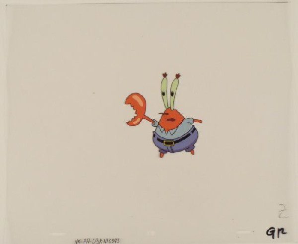 Reaching Out Krab Original SpongeBob Cel Animation Art: This original animation cel is from the Nickelodeon TV show SpongeBob Squarepants. The story takes place under the deep blue sea in Bikini Bottom, where SpongeBob resides. Sp