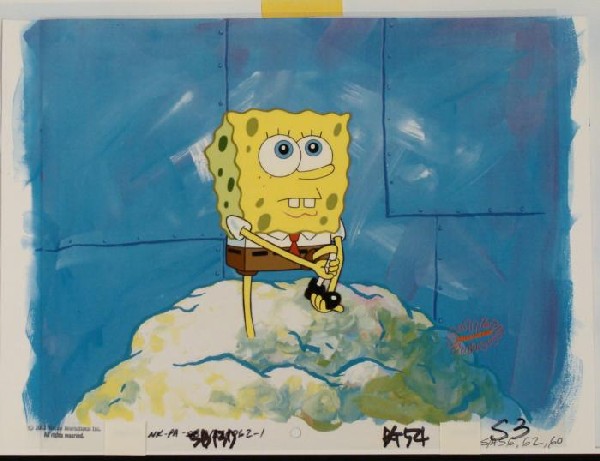 Original SpongeBob Art Step Cel Background Animation: This animation cel and reproduction background are from the Nickelodeon TV show SpongeBob Squarepants. The story takes place under the deep blue sea in Bikini Bottom, where Sponge