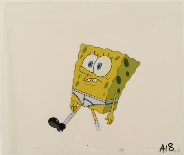 Wearing Shoes Original SpongeBob Cel Production Art: This original animation cel is from the Nickelodeon TV show SpongeBob Squarepants. The story takes place under the deep blue sea in Bikini Bottom, where SpongeBob resides. Sp