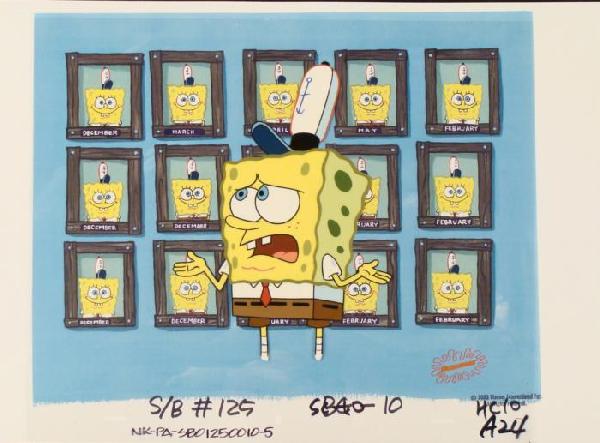 SpongeBob Original Animation Cel Honor Month Background: This animation cel and reproduction background are from the Nickelodeon TV show SpongeBob Squarepants. The story takes place under the deep blue sea in Bikini Bottom, where Sponge