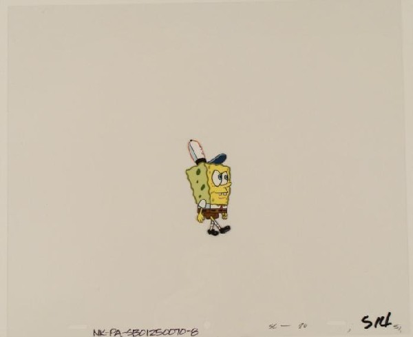 Weird Smile Original Production Cel Art SpongeBob Walk: This original animation cel is from the Nickelodeon TV show SpongeBob Squarepants. The story takes place under the deep blue sea in Bikini Bottom, where SpongeBob resides. Sp