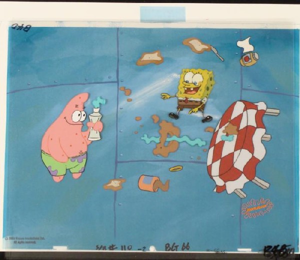 Make Mess Production Cel Background SpongeBob Original: This animation cel and reproduction background are from the Nickelodeon TV show SpongeBob Squarepants. The story takes place under the deep blue sea in Bikini Bottom, where Sponge