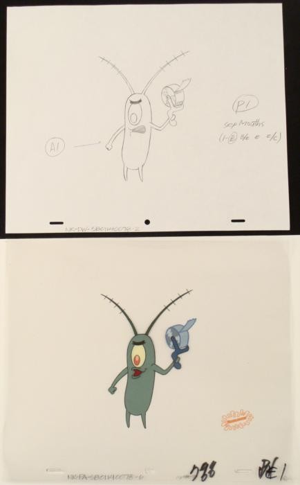 Production Original SpongeBob Drawing Tape Evil Cel Art: This original animation cel is from the Nickelodeon TV show SpongeBob Squarepants. The story takes place under the deep blue sea in Bikini Bottom, where SpongeBob resides. Sp