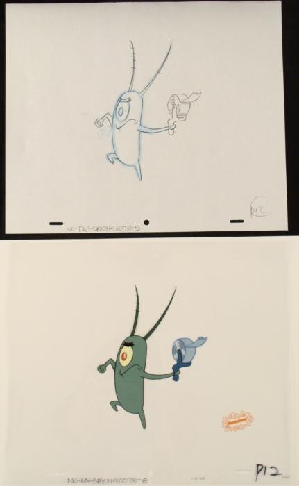 Original Drawing Animation Cel SpongeBob Art Look Angry: This original animation cel is from the Nickelodeon TV show SpongeBob Squarepants. The story takes place under the deep blue sea in Bikini Bottom, where SpongeBob resides. Sp