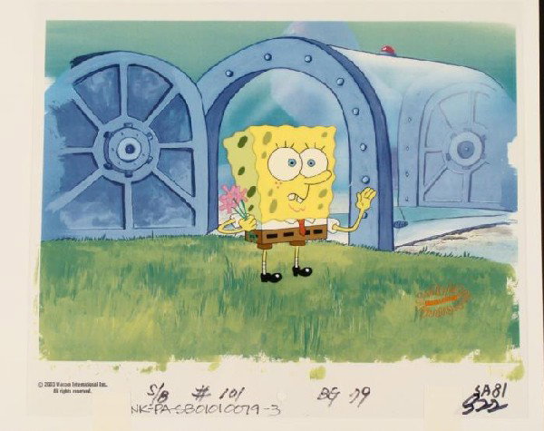 Original Tea Sandy Cel Animation SpongeBob Background: This animation cel and reproduction background are from the Nickelodeon TV show SpongeBob Squarepants. The story takes place under the deep blue sea in Bikini Bottom, where Sponge