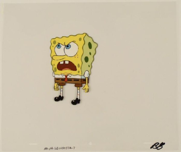Production SpongeBob Cel Mouth Look Up Original Art: This original animation cel is from the Nickelodeon TV show SpongeBob Squarepants. The story takes place under the deep blue sea in Bikini Bottom, where SpongeBob resides. Sp