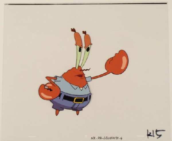 Original Putting Hand Up Animation Cel SpongeBob Art: This original animation cel is from the Nickelodeon TV show SpongeBob Squarepants. The story takes place under the deep blue sea in Bikini Bottom, where SpongeBob resides. Sp