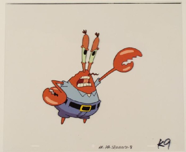 Furious Mr Krabs Cel SpongeBob Original Animation Art: This original animation cel is from the Nickelodeon TV show SpongeBob Squarepants. The story takes place under the deep blue sea in Bikini Bottom, where SpongeBob resides. Sp