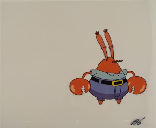 Speechless Mr. Krabs Cel Original Spongebob Production: This original animation cel is from the Nickelodeon TV show SpongeBob Squarepants. The story takes place under the deep blue sea in Bikini Bottom, where SpongeBob resides. Sp