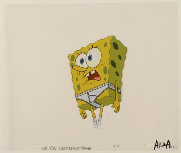 Original Cel Animation Art SpongeBob Mouth Open Walk: This original animation cel is from the Nickelodeon TV show SpongeBob Squarepants. The story takes place under the deep blue sea in Bikini Bottom, where SpongeBob resides. Sp