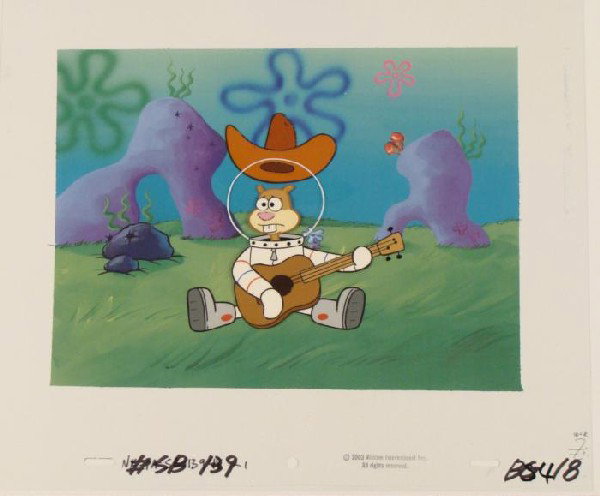Cowgirl SpongeBob Original Animation Background Cel: This animation cel and reproduction backgroundare from the Nickelodeon TV show SpongeBob Squarepants. The story takes place under the deep blue sea in Bikini Bottom, where SpongeB