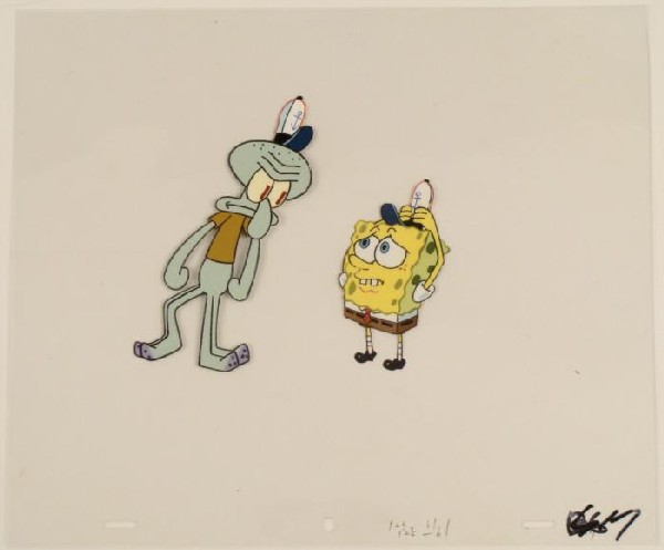 Squidward Anger At SpongeBob Original Production Cel: This original animation cel is from the Nickelodeon TV show SpongeBob Squarepants. The story takes place under the deep blue sea in Bikini Bottom, where SpongeBob resides. Sp