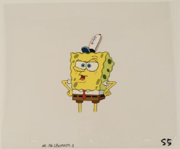 Hand At Hips Original Art SpongeBob Cel Production Cool: This original animation cel is from the Nickelodeon TV show SpongeBob Squarepants. The story takes place under the deep blue sea in Bikini Bottom, where SpongeBob resides. Sp