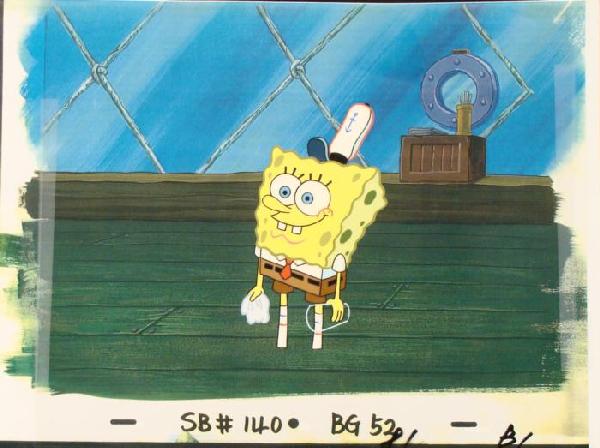 Cel Glass Cup Original SpongeBob Production Background: This animation cel and reproduction background are from the Nickelodeon TV show SpongeBob Squarepants. The story takes place under the deep blue sea in Bikini Bottom, where Sponge