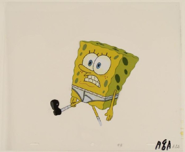 Maniac SpongeBob Cel Animation Cel Art Original Walking: This original animation cel is from the Nickelodeon TV show SpongeBob Squarepants. The story takes place under the deep blue sea in Bikini Bottom, where SpongeBob resides. Sp