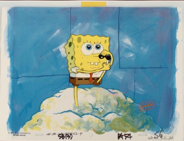 Shoe Nose Cel Background SpongeBob Animation Original: This animation cel and reproduction background are from the Nickelodeon TV show SpongeBob Squarepants. The story takes place under the deep blue sea in Bikini Bottom, where Sponge