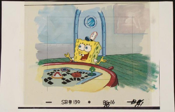Having Fun Original Cel SpongeBob Production Background: This animation cel and reproduction background are from the Nickelodeon TV show SpongeBob Squarepants. The story takes place under the deep blue sea in Bikini Bottom, where Sponge