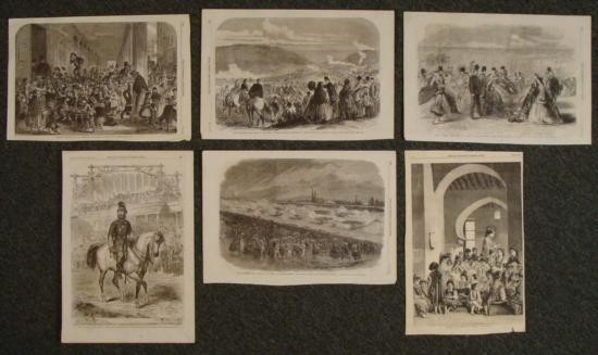 6 Antique Prints Illustrated London News 1858: These six prints are from the British newspaper The Illustrated London News. Titles: "The Volunteer Sham Fight At Brighton on Easter Monday," (two different scenes) "The Volunteer Sham Fight At Wimble
