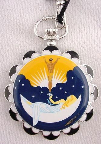 Unusual Deco Art to Wear Erte Pocket Watch: This exciting and very unusual pocket watch-created under license from an original watch design by the great Art Deco designer Erté and certain to be one of this year's hottest "must have" item