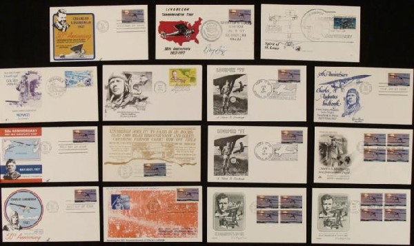 15 Charles Lindbergh FDC First Day Cover Stamps 1977: These 15 First Day Covers commemorate Charles Lindbergh, and his New York to Paris flight. There are exciting color images on the stamps and envelopes, and they were produced in 1977 on the 50th anniv